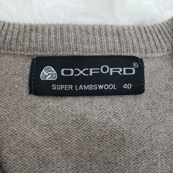 OXFORD Super Lambswool Lambs Wool V Neck Sweater 40 or US M Beige Brown Stripe - Picture 5 of 12